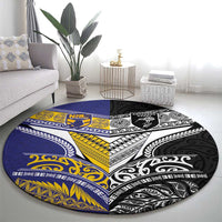 Rugby Niue and Aotearoa Round Carpet Hiapo with Maori Moko Tribal Heritage Tattoos LT03 - Polynesian Pride