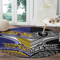 Rugby Niue and Aotearoa Round Carpet Hiapo with Maori Moko Tribal Heritage Tattoos LT03 - Polynesian Pride