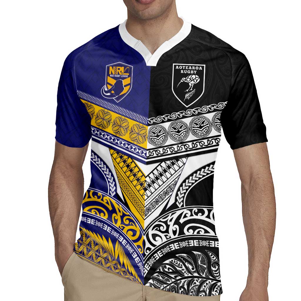Custom Rugby Niue and Aotearoa Rugby Jersey Hiapo with Maori Moko Tribal Heritage Tattoos LT03 - Polynesian Pride