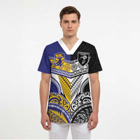 Custom Rugby Niue and Aotearoa Scrub Top Hiapo with Maori Moko Tribal Heritage Tattoos LT03 - Polynesian Pride