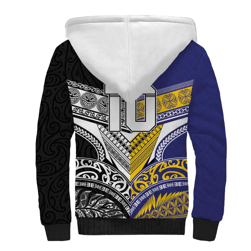 Custom Rugby Niue and Aotearoa Sherpa Hoodie Hiapo with Maori Moko Tribal Heritage Tattoos LT03 - Polynesian Pride