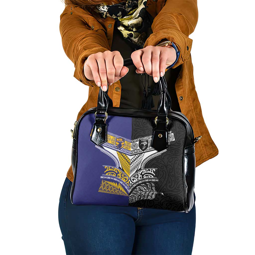 Rugby Niue and Aotearoa Shoulder Handbag Hiapo with Maori Moko Tribal Heritage Tattoos LT03 One Size Black - Polynesian Pride