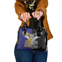Rugby Niue and Aotearoa Shoulder Handbag Hiapo with Maori Moko Tribal Heritage Tattoos LT03 One Size Black - Polynesian Pride