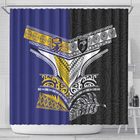Rugby Niue and Aotearoa Shower Curtain Hiapo with Maori Moko Tribal Heritage Tattoos LT03 - Polynesian Pride