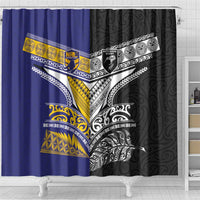 Rugby Niue and Aotearoa Shower Curtain Hiapo with Maori Moko Tribal Heritage Tattoos LT03 - Polynesian Pride