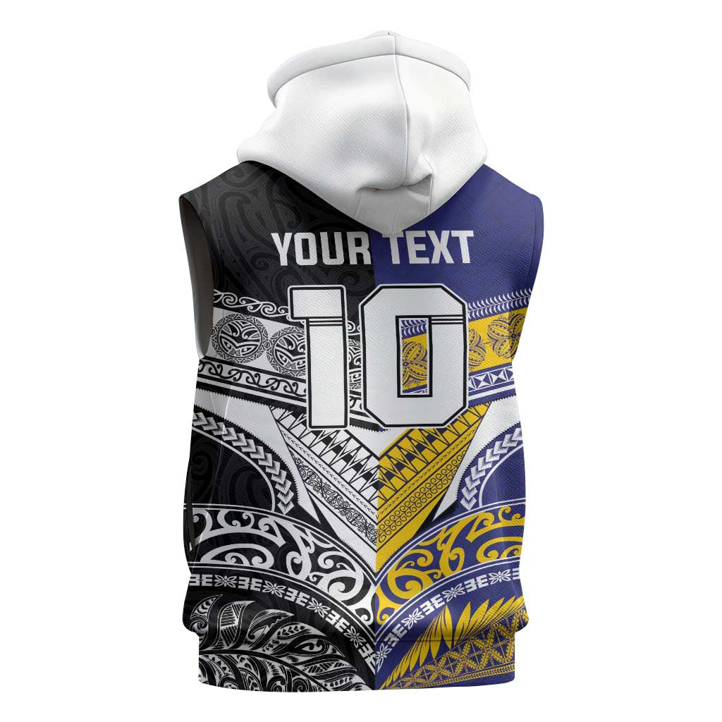 Custom Rugby Niue and Aotearoa Sleeveless Hoodie Hiapo with Maori Moko Tribal Heritage Tattoos LT03 - Polynesian Pride