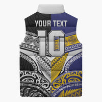 Custom Rugby Niue and Aotearoa Sleeveless Puffer Jacket Hiapo with Maori Moko Tribal Heritage Tattoos LT03 - Polynesian Pride