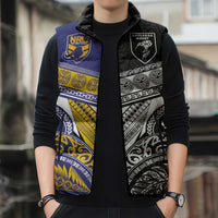 Custom Rugby Niue and Aotearoa Sleeveless Puffer Jacket Hiapo with Maori Moko Tribal Heritage Tattoos LT03 - Polynesian Pride
