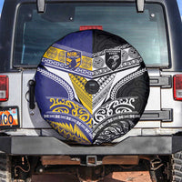 Rugby Niue and Aotearoa Spare Tire Cover Hiapo with Maori Moko Tribal Heritage Tattoos LT03 Black - Polynesian Pride