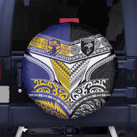 Rugby Niue and Aotearoa Spare Tire Cover Hiapo with Maori Moko Tribal Heritage Tattoos LT03 No hole Black - Polynesian Pride