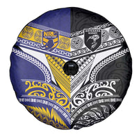 Rugby Niue and Aotearoa Spare Tire Cover Hiapo with Maori Moko Tribal Heritage Tattoos LT03 - Polynesian Pride
