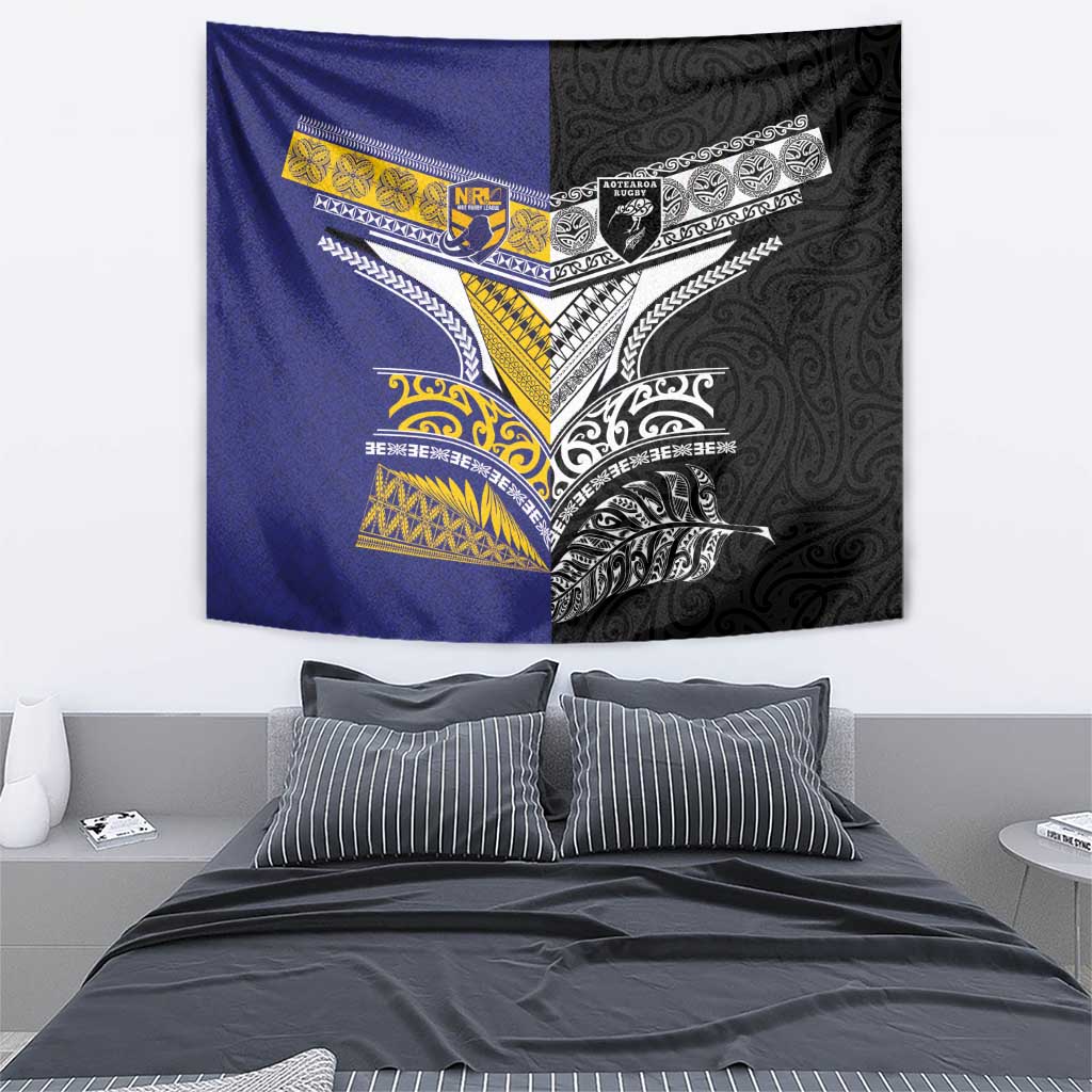 Rugby Niue and Aotearoa Tapestry Hiapo with Maori Moko Tribal Heritage Tattoos LT03 - Polynesian Pride