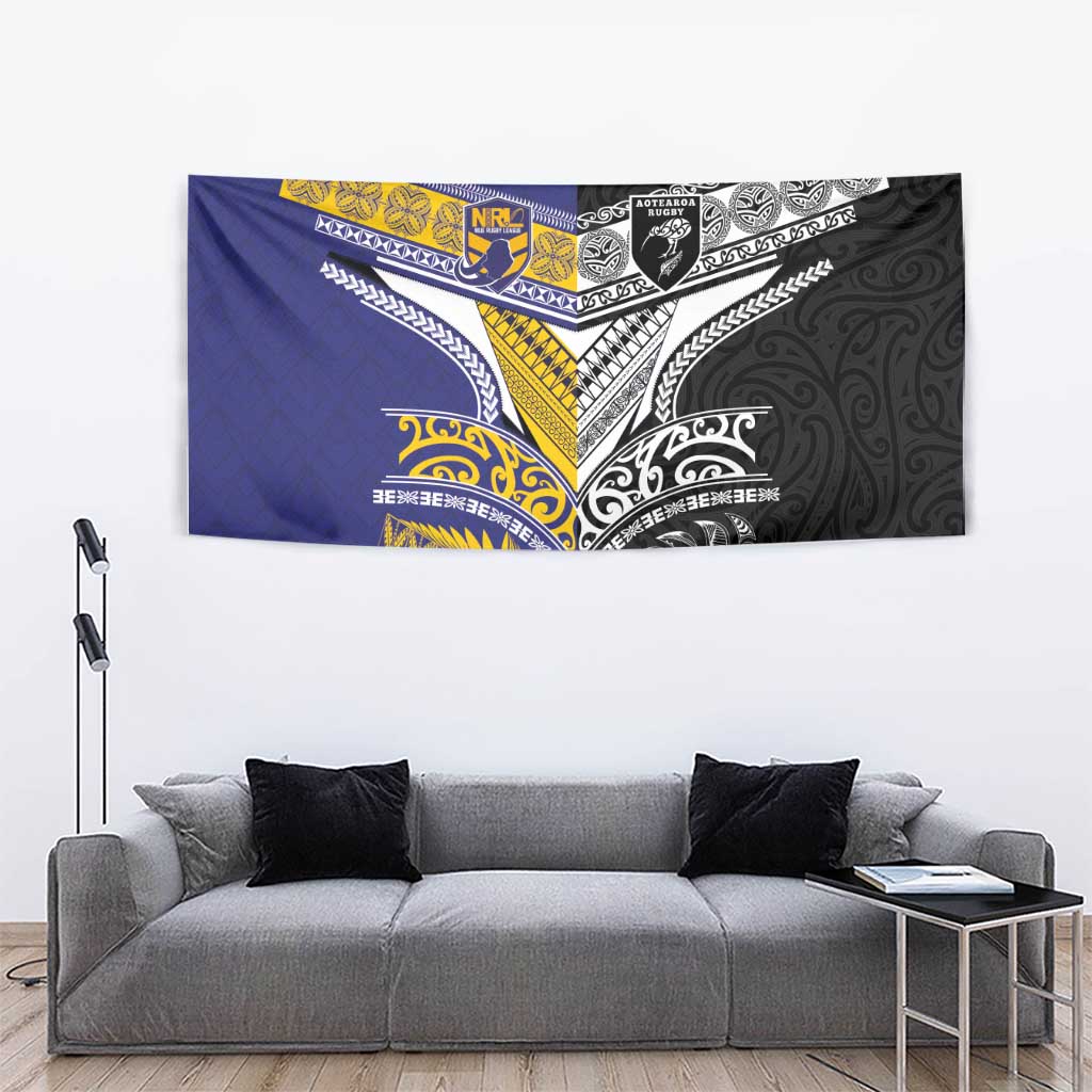 Rugby Niue and Aotearoa Tapestry Hiapo with Maori Moko Tribal Heritage Tattoos LT03 - Polynesian Pride