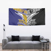 Rugby Niue and Aotearoa Tapestry Hiapo with Maori Moko Tribal Heritage Tattoos LT03 - Polynesian Pride