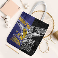 Rugby Niue and Aotearoa Tote Bag Hiapo with Maori Moko Tribal Heritage Tattoos LT03 White Strap One Size Black - Polynesian Pride