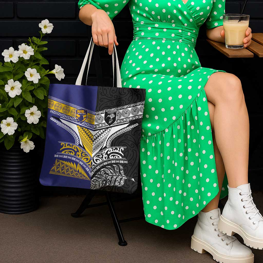 Rugby Niue and Aotearoa Tote Bag Hiapo with Maori Moko Tribal Heritage Tattoos LT03 - Polynesian Pride