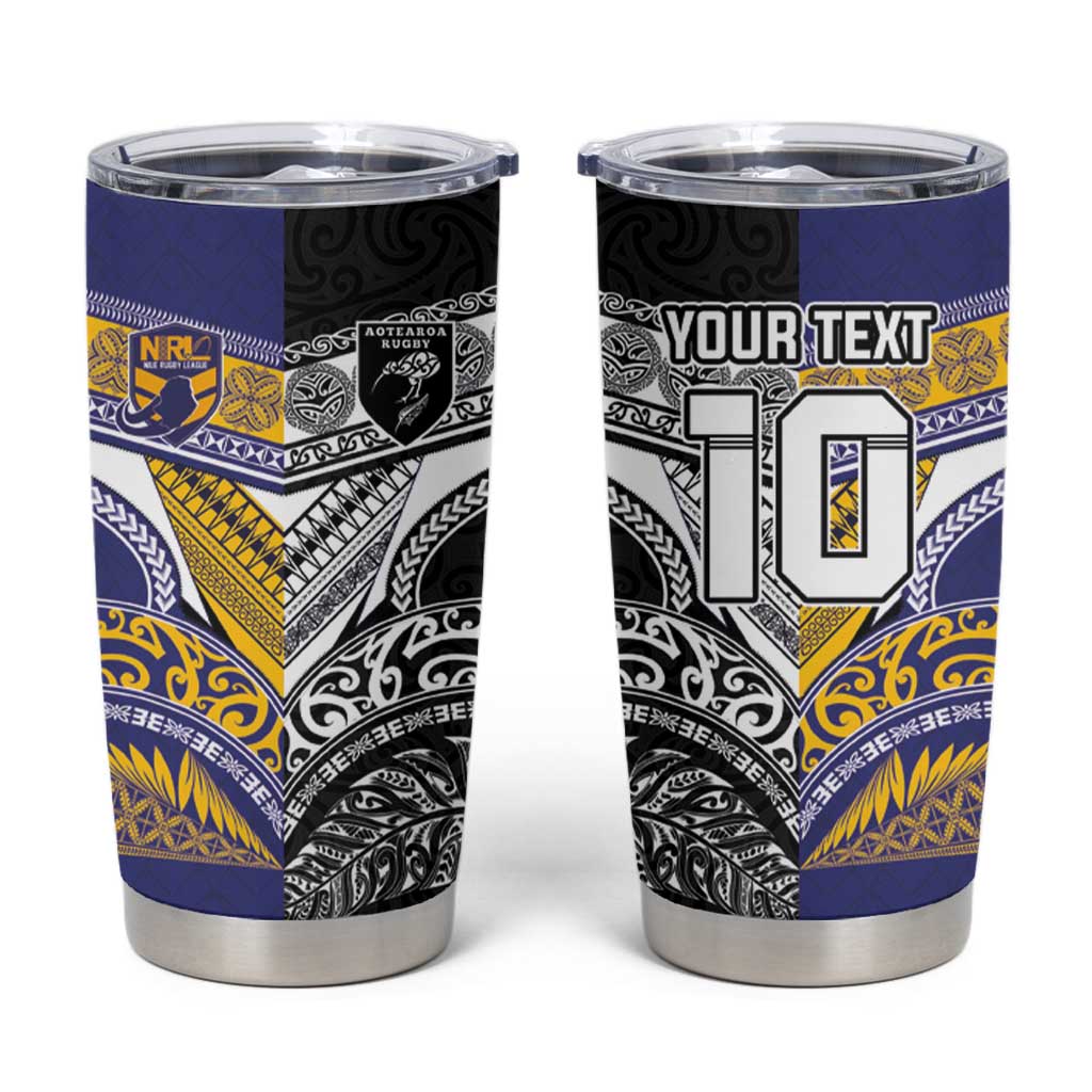 Custom Rugby Niue and Aotearoa Tumbler Cup Hiapo with Maori Moko Tribal Heritage Tattoos LT03 Black - Polynesian Pride