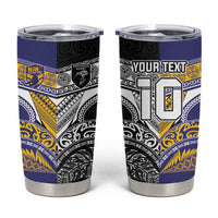 Custom Rugby Niue and Aotearoa Tumbler Cup Hiapo with Maori Moko Tribal Heritage Tattoos LT03 Black - Polynesian Pride