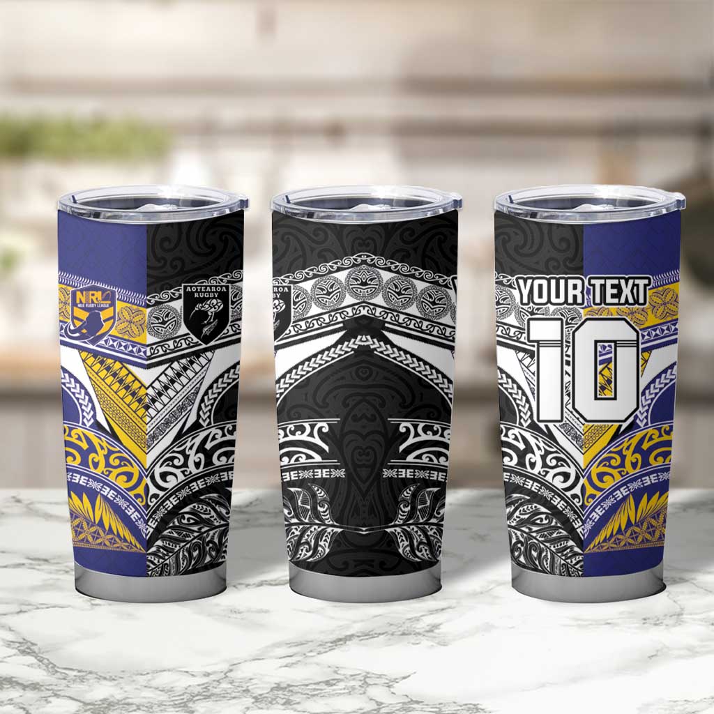 Custom Rugby Niue and Aotearoa Tumbler Cup Hiapo with Maori Moko Tribal Heritage Tattoos LT03 - Polynesian Pride