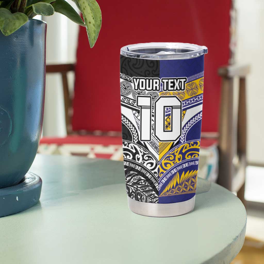 Custom Rugby Niue and Aotearoa Tumbler Cup Hiapo with Maori Moko Tribal Heritage Tattoos LT03 - Polynesian Pride