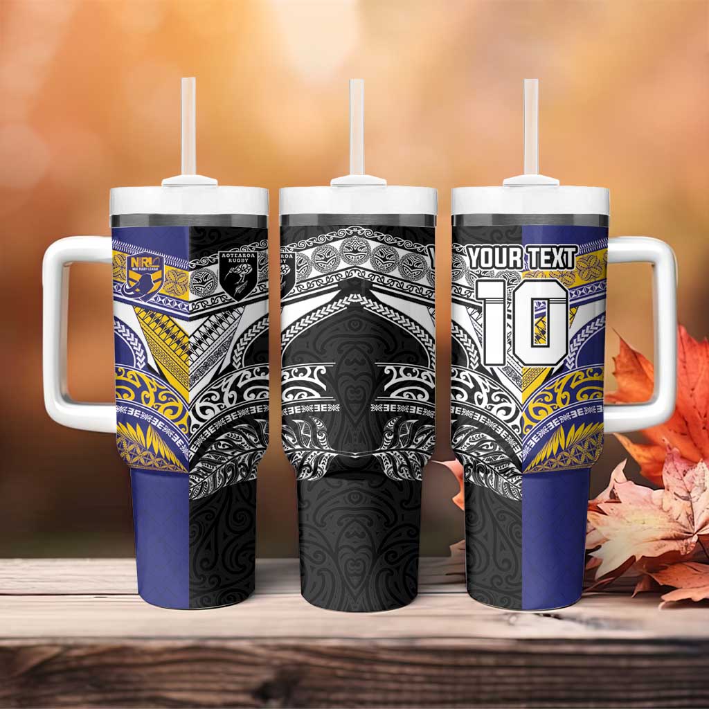Custom Rugby Niue and Aotearoa Tumbler With Handle Hiapo with Maori Moko Tribal Heritage Tattoos LT03 - Polynesian Pride