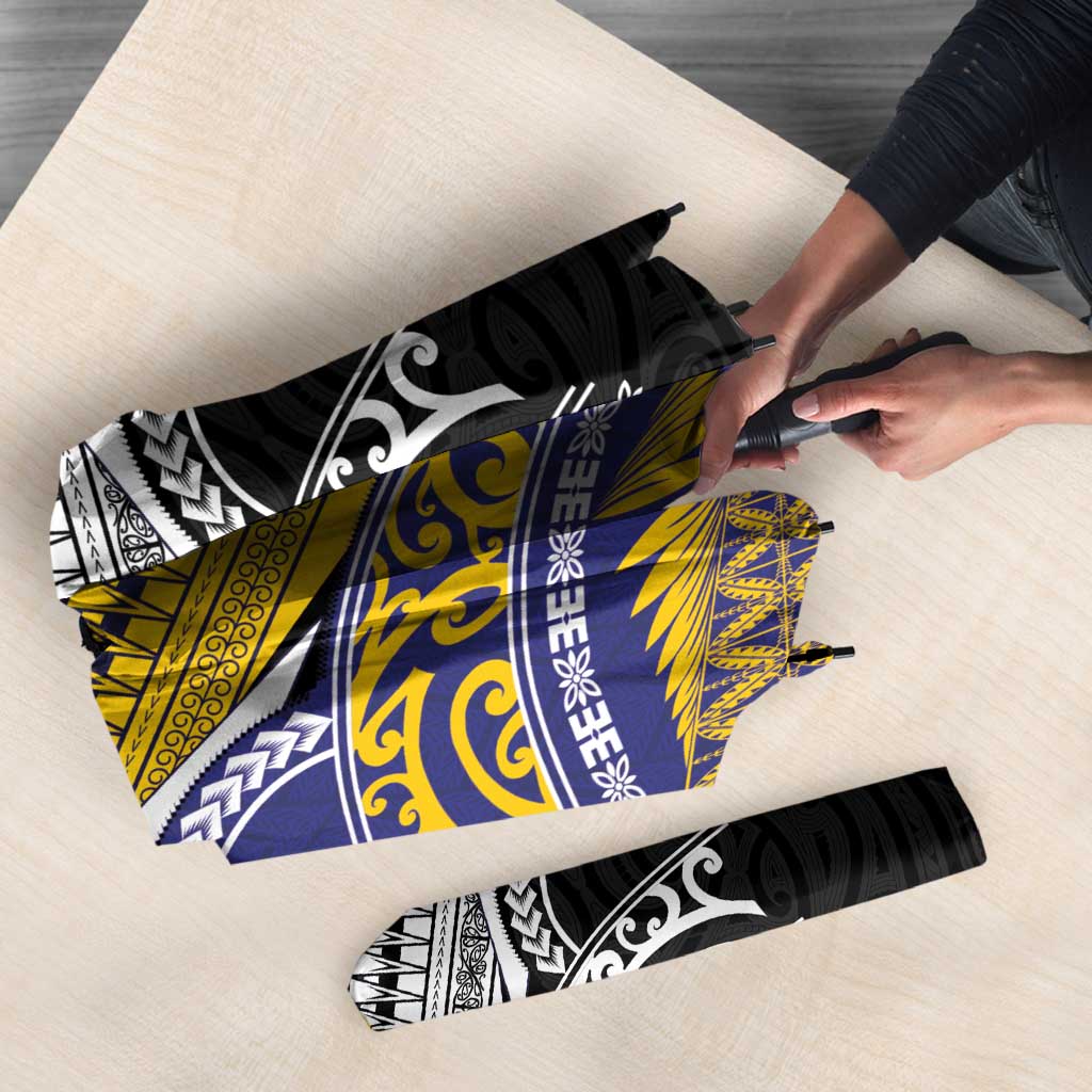 Rugby Niue and Aotearoa Umbrella Hiapo with Maori Moko Tribal Heritage Tattoos LT03 - Polynesian Pride