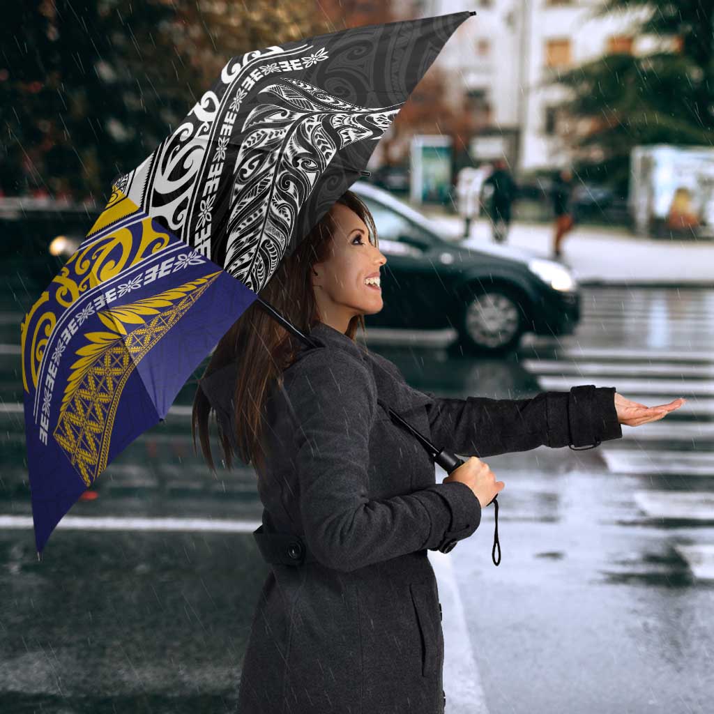 Rugby Niue and Aotearoa Umbrella Hiapo with Maori Moko Tribal Heritage Tattoos LT03 - Polynesian Pride