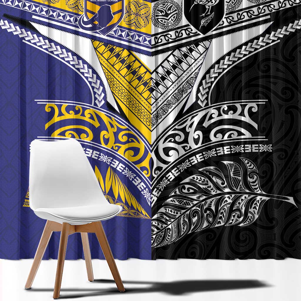 Rugby Niue and Aotearoa Window Curtain Hiapo with Maori Moko Tribal Heritage Tattoos LT03 - Polynesian Pride