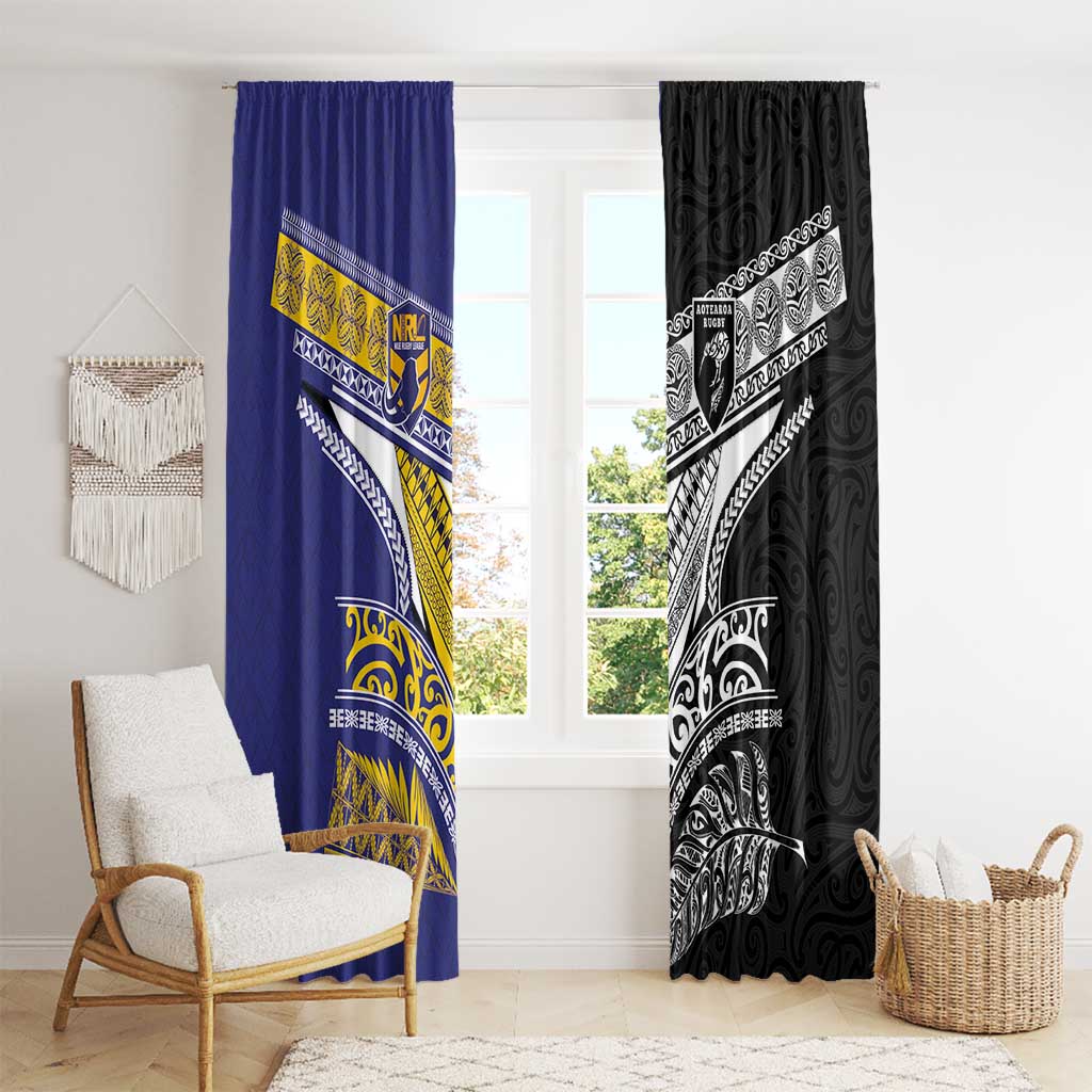 Rugby Niue and Aotearoa Window Curtain Hiapo with Maori Moko Tribal Heritage Tattoos LT03 - Polynesian Pride