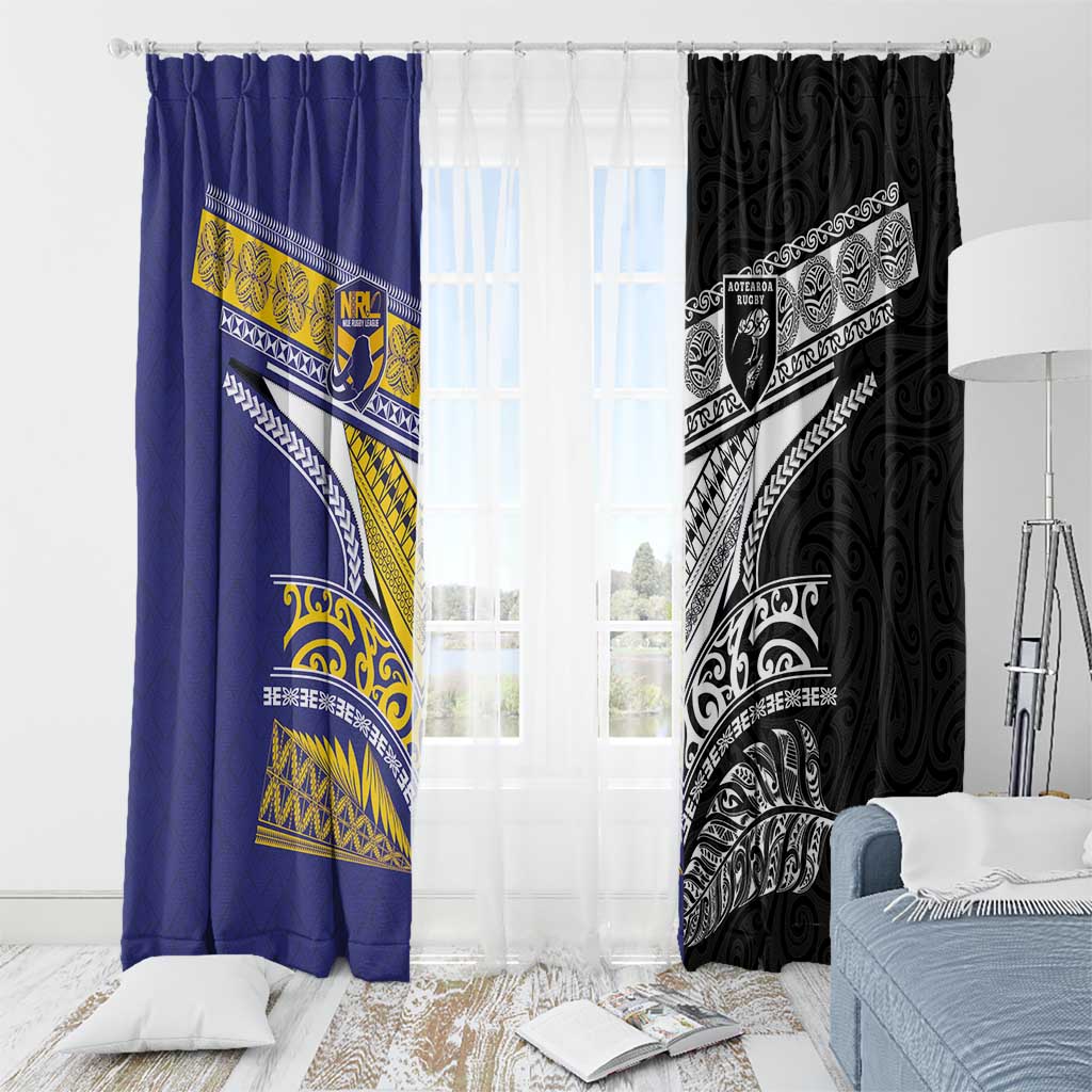 Rugby Niue and Aotearoa Window Curtain Hiapo with Maori Moko Tribal Heritage Tattoos LT03 - Polynesian Pride