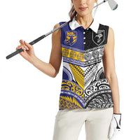 Custom Rugby Niue and Aotearoa Women Sleeveless Polo Shirt Hiapo with Maori Moko Tribal Heritage Tattoos LT03 - Polynesian Pride
