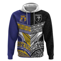 Custom Rugby Niue and Aotearoa Zip Hoodie Hiapo with Maori Moko Tribal Heritage Tattoos LT03 Pullover Hoodie Black - Polynesian Pride