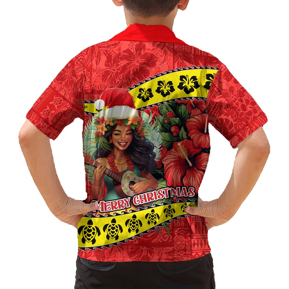 Hawaii Christmas Hawaiian Shirt Hula Girl Hibiscus With Hawaiian Style Tribal Fabric Patchwork LT03 - Polynesian Pride