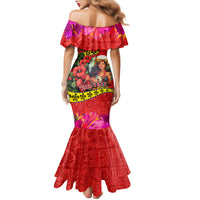 Personalised Hawaii Christmas Family Matching Mermaid Dress and Hawaiian Shirt Hula Girl Hibiscus With Hawaiian Style Tribal Fabric Patchwork LT03 - Polynesian Pride