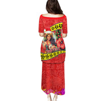 Personalised Hawaii Christmas Family Matching Puletasi Dress and Hawaiian Shirt Hula Girl Hibiscus With Hawaiian Style Tribal Fabric Patchwork LT03 - Polynesian Pride
