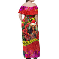 Personalised Hawaii Christmas Off Shoulder Maxi Dress Hula Girl Hibiscus With Hawaiian Style Tribal Fabric Patchwork LT03 - Polynesian Pride