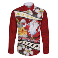 Personalised Tahiti Christmas Family Matching Off Shoulder Long Sleeve Dress and Hawaiian Shirt Tiare Flowers and Pomarea Nigra with Polynesian Pattern LT03 Dad's Shirt - Long Sleeve Red - Polynesian Pride
