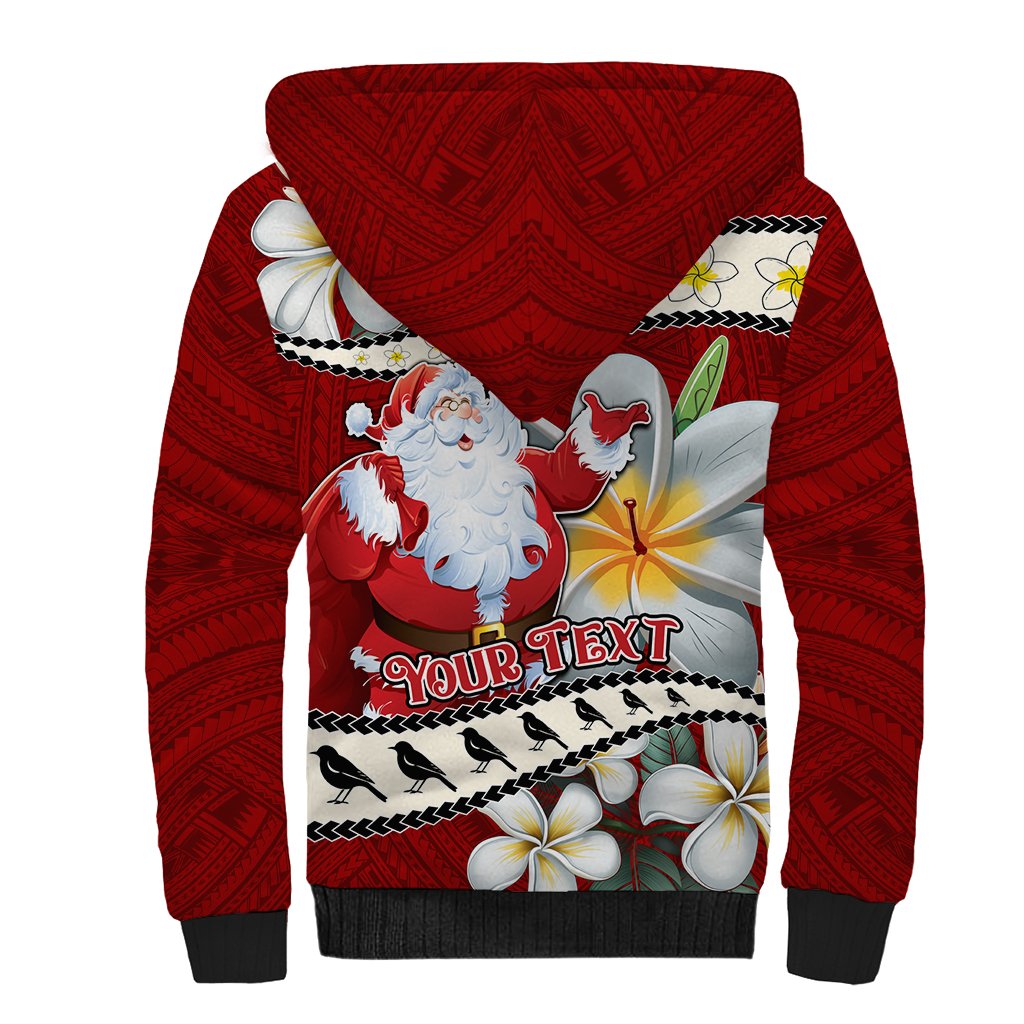 Personalised Tahiti Christmas Sherpa Hoodie Tiare Flowers and Pomarea Nigra with Polynesian Pattern LT03 - Polynesian Pride