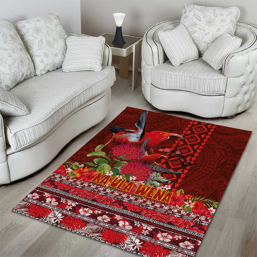 Hawaii KaUla Wena Iiwi Area Rug With Tropical Plants and 'Ohi'a lehua Kakau Art Tattoo LT03 - Polynesian Pride