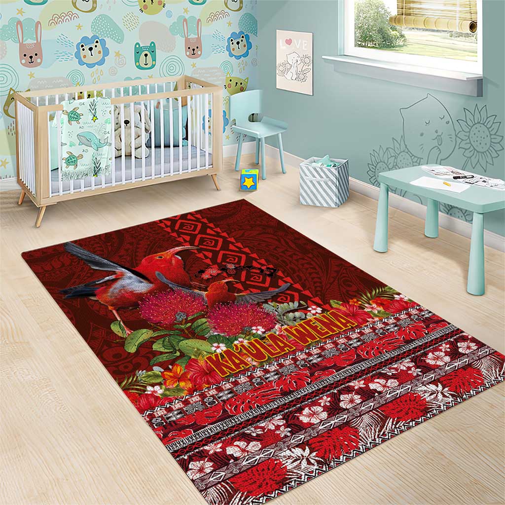 Hawaii KaUla Wena Iiwi Area Rug With Tropical Plants and 'Ohi'a lehua Kakau Art Tattoo LT03 - Polynesian Pride