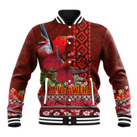 Hawaii KaUla Wena Iiwi Baseball Jacket With Tropical Plants and 'Ohi'a lehua Kakau Art Tattoo LT03 Unisex Red - Polynesian Pride