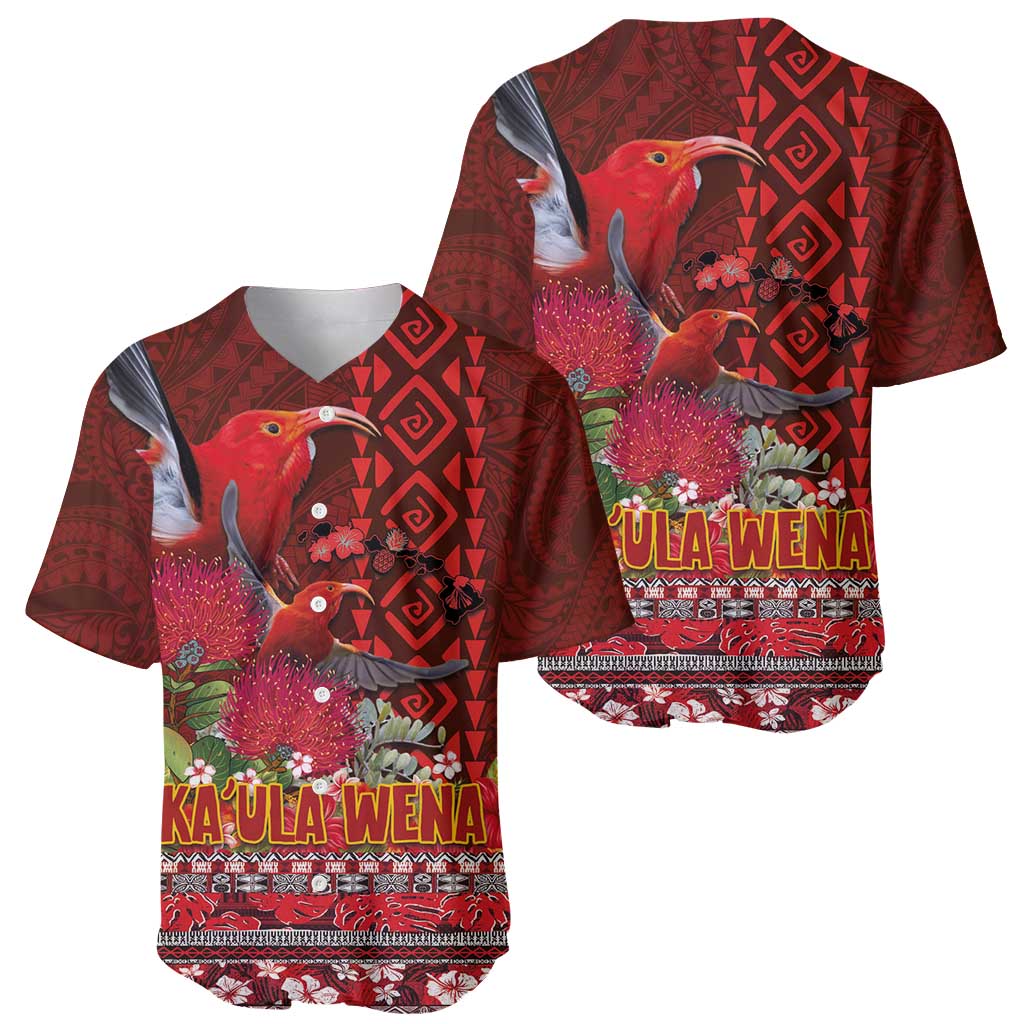 Hawaii KaUla Wena Iiwi Baseball Jersey With Tropical Plants and 'Ohi'a lehua Kakau Art Tattoo LT03 - Polynesian Pride