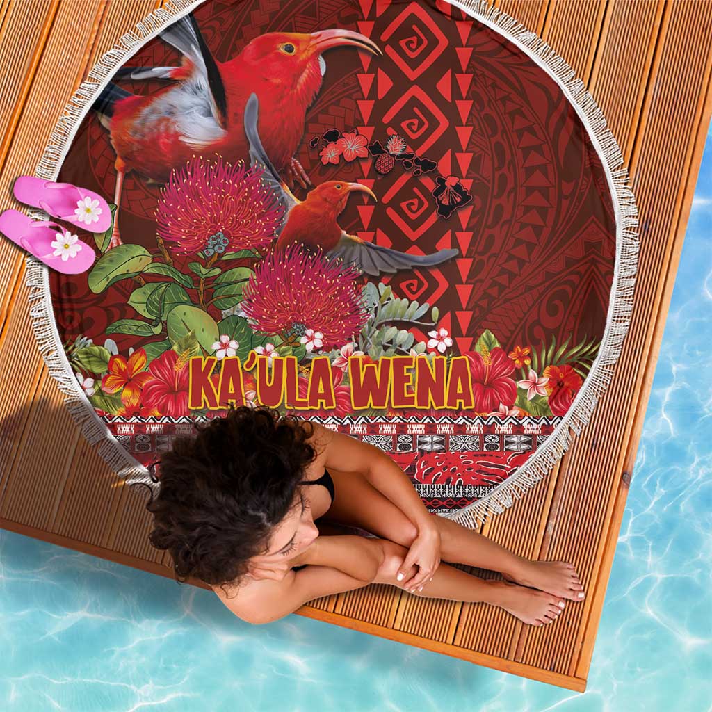 Hawaii KaUla Wena Iiwi Beach Blanket With Tropical Plants and 'Ohi'a lehua Kakau Art Tattoo LT03 - Polynesian Pride