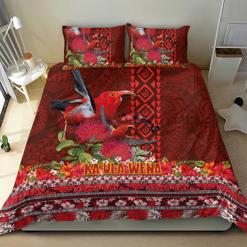 Hawaii KaUla Wena Iiwi Bedding Set With Tropical Plants and 'Ohi'a lehua Kakau Art Tattoo LT03 - Polynesian Pride