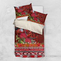 Hawaii KaUla Wena Iiwi Bedding Set With Tropical Plants and 'Ohi'a lehua Kakau Art Tattoo LT03 US Twin 172cm x 218cm Red - Polynesian Pride