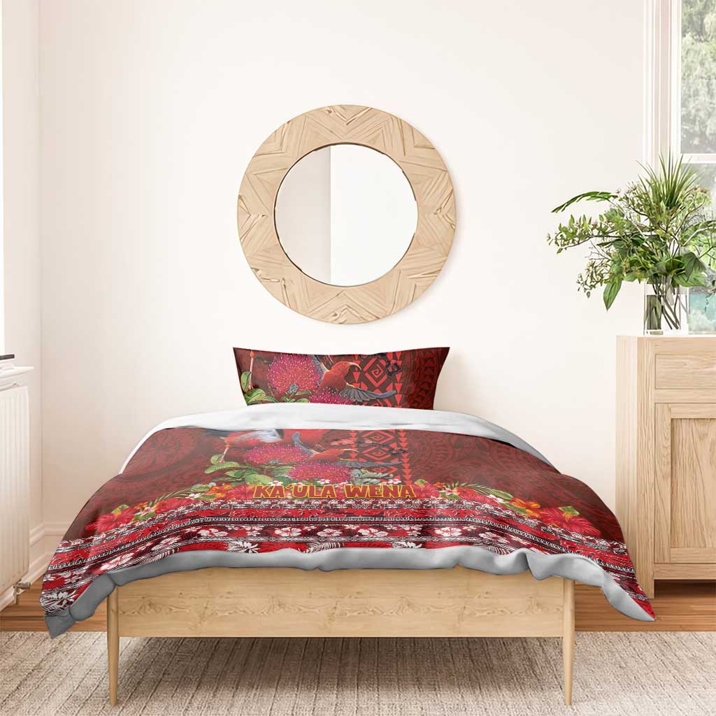 Hawaii KaUla Wena Iiwi Bedding Set With Tropical Plants and 'Ohi'a lehua Kakau Art Tattoo LT03 - Polynesian Pride
