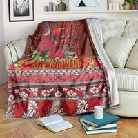 Hawaii KaUla Wena Iiwi Blanket With Tropical Plants and 'Ohi'a lehua Kakau Art Tattoo LT03 Red - Polynesian Pride