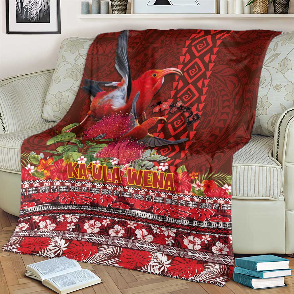 Hawaii KaUla Wena Iiwi Blanket With Tropical Plants and 'Ohi'a lehua Kakau Art Tattoo LT03 - Polynesian Pride