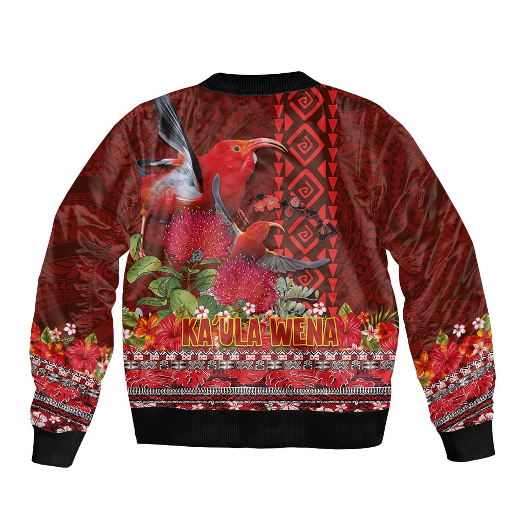 Hawaii KaUla Wena Iiwi Bomber Jacket With Tropical Plants and 'Ohi'a lehua Kakau Art Tattoo LT03 - Polynesian Pride