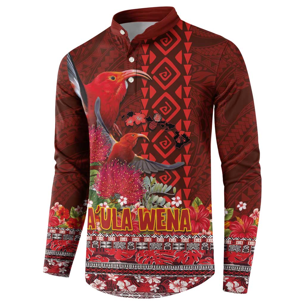 Hawaii KaUla Wena Iiwi Button Sweatshirt With Tropical Plants and 'Ohi'a lehua Kakau Art Tattoo LT03 - Polynesian Pride
